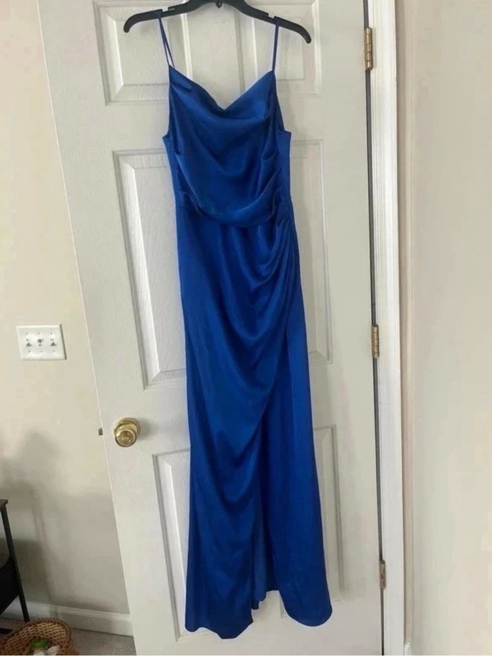 Birdy Grey Royal Blue Satin Cowl Neck Maxi Dress
